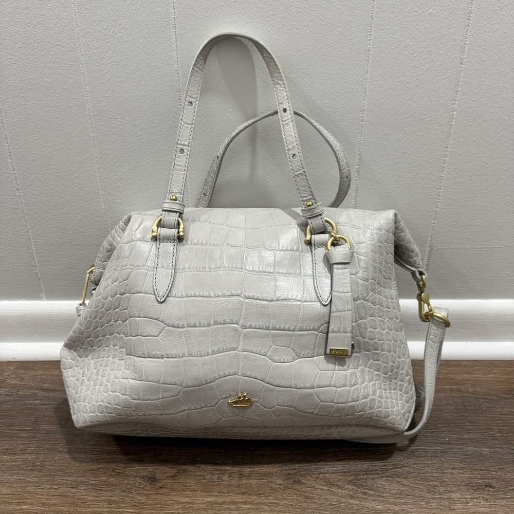 Brahmin White‎ Leather Handbag Purse Crocodile Style